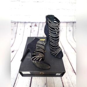 Womens BeBe Black Rhinestone Heels, Size 8, Black